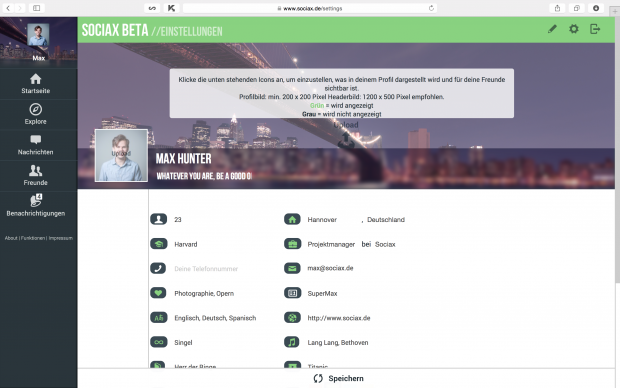 Die Einstellungsoptionen bei Sociax sind übersichtlich und einfach gestaltet. (Bild: Sociax)